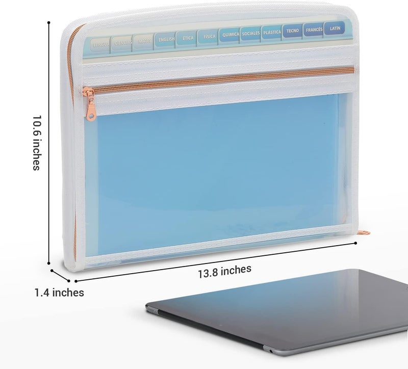 mukawa 13 Pocket Zippered Expanding File, Zippered Accordion File Organizer, Accordion Folder with Zipper for Documents Letter Size A4 Papers (Blue) - Image 2